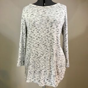 LOFT Gray & White Knit Top with Cut Out Back